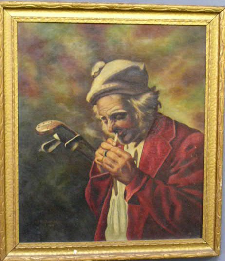 Appraisal: Oil on canvas painting of a golfer in red jacket