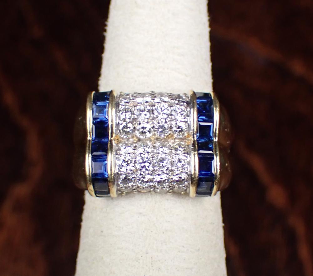 Appraisal: DIAMOND SAPPHIRE AND EIGHTEEN KARAT GOLD RING The k yellow