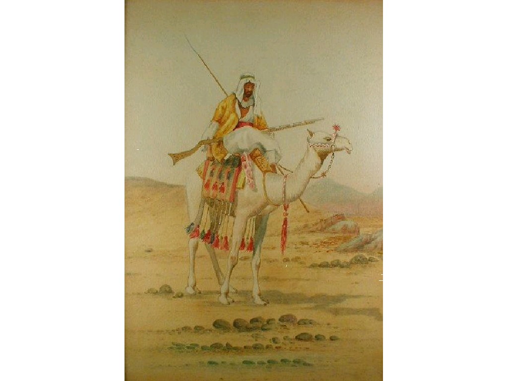 Appraisal: A Varoni Desert scene with Arab camel rider signed cm