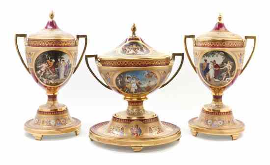 Appraisal: A Royal Vienna Porcelain Garniture each decorated with roundels depicting