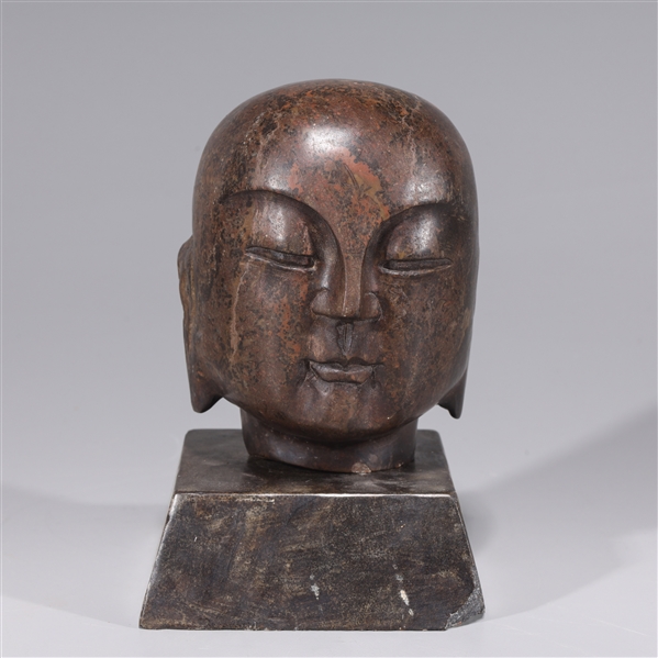 Appraisal: Chinese carved stone head with custom base as-is condition wear