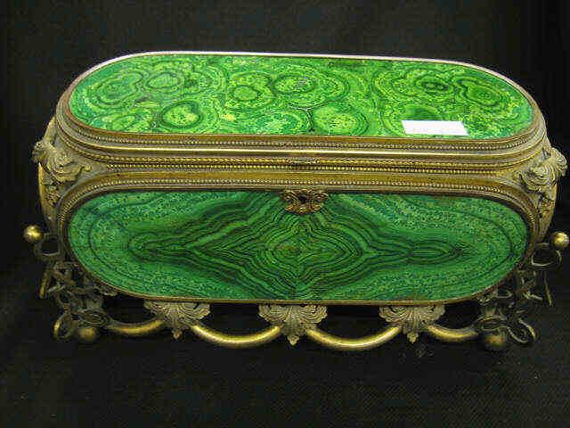 Appraisal: Victorian Bronze Faux Malachite Dresser Box French circa x locking