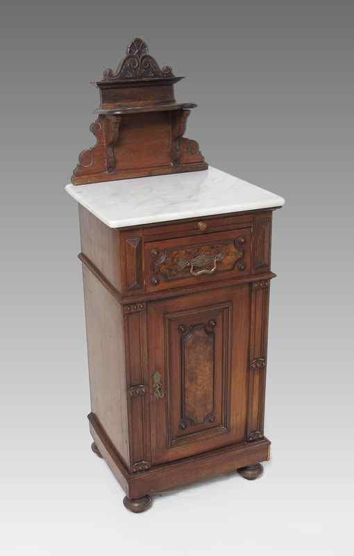 Appraisal: VICTORIAN MARBLE TOP STAND Carved crest with shelf over marble