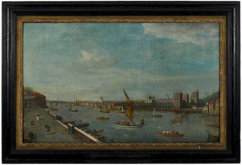 Appraisal: Follower of Samuel Scott British Lambeth Palace and the Thames