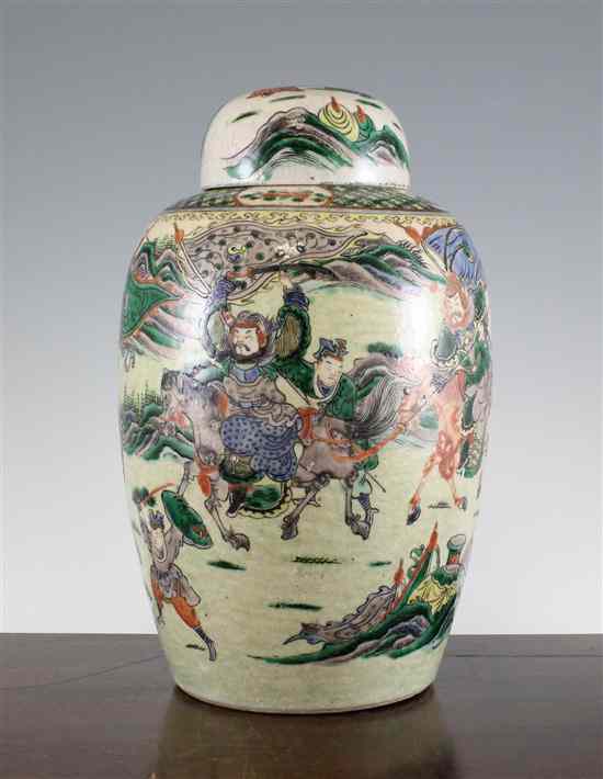 Appraisal: A Chinese Canton decorated famille verte ovoid jar and cover