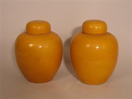 Appraisal: Pair yellow Chinese porcelain covered jars H in