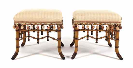 Appraisal: A Pair of Contemporary Faux Bamboo Stools each having an