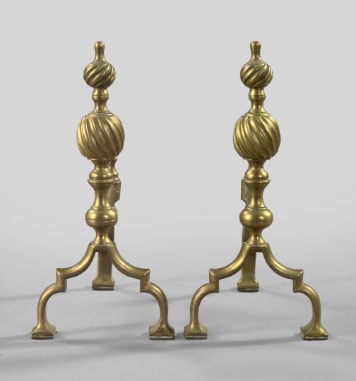 Appraisal: Pair of English Brass Andiron Hearth Tool Stands fourth quarter