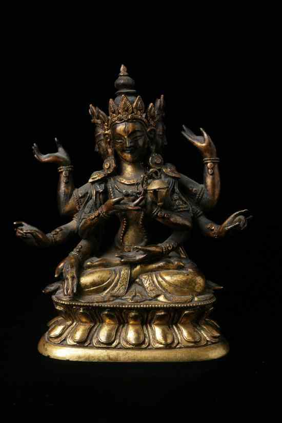 Appraisal: TIBETO-CHINESE GILT BRONZE FIGURE OF MARICI th century The three