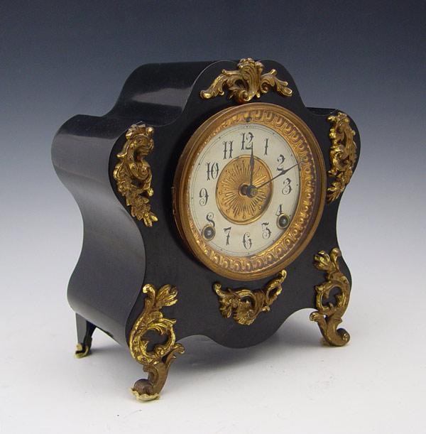 Appraisal: ANSONIA METAL FAUX ONYX MANTLE CLOCK Cast metal with faux