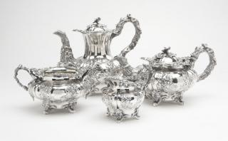 Appraisal: A George IV sterling silver coffee tea service London each