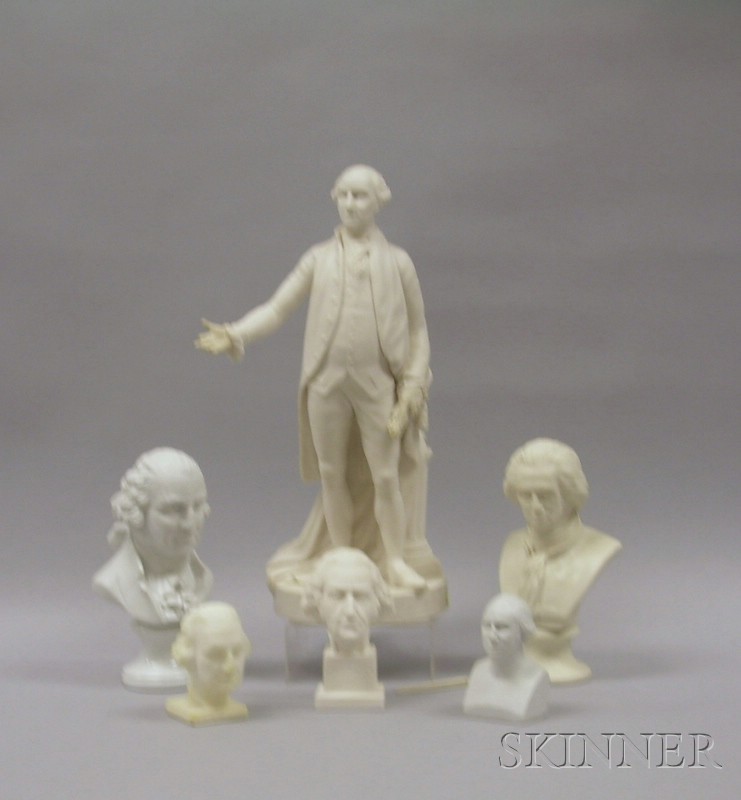 Appraisal: Three Parian George Washington Busts a Figural Group and Two