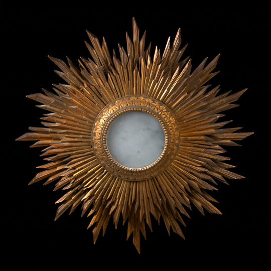 Appraisal: Italian Carved Giltwood Tiered Sunburst Looking Glass in the Directoire