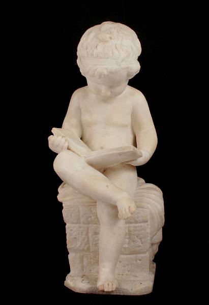 Appraisal: A carved alabaster figure of a boy reading height in