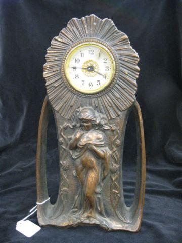 Appraisal: Bronzed Art Nouveau Mantle Clock maiden and sunburst decor pat'd