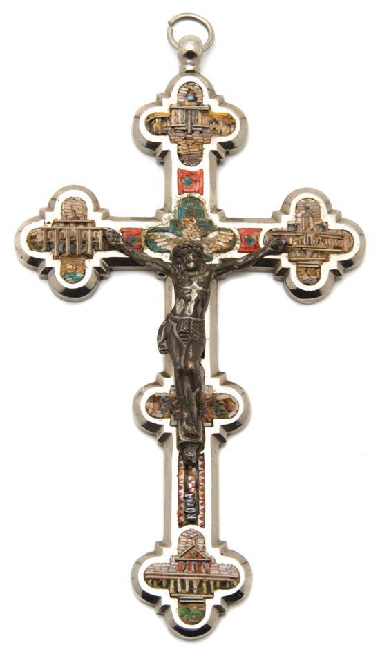 Appraisal: An Italian Metal Crucifix having inset micromosaic scenes throughout the