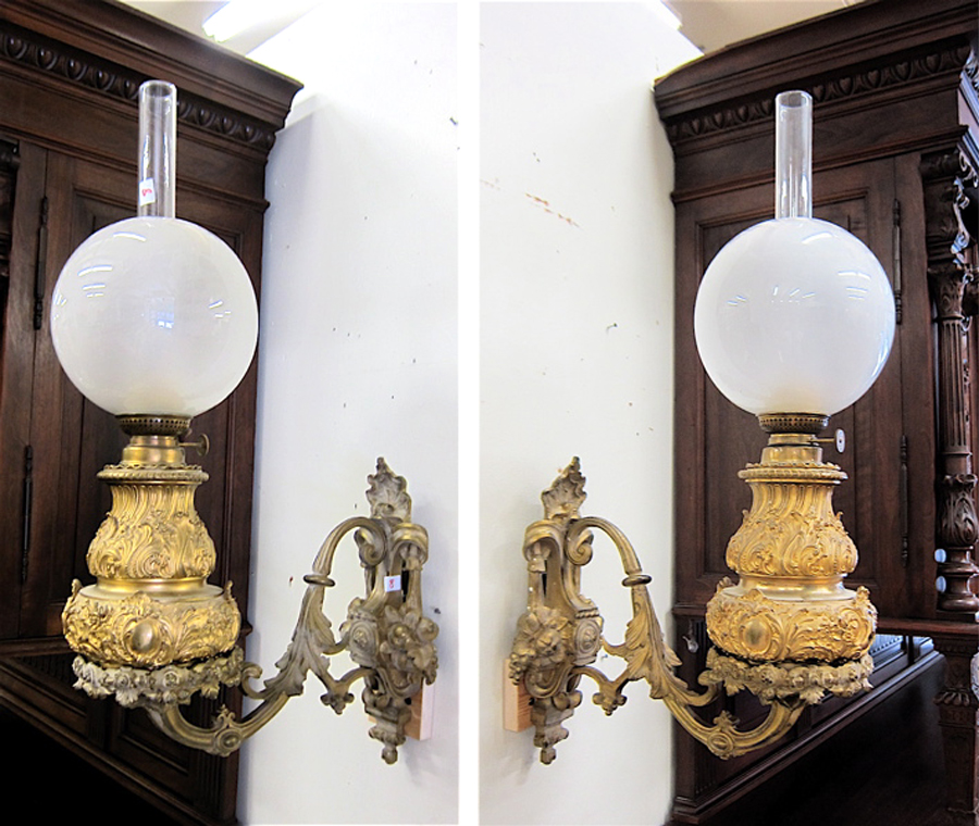 Appraisal: PAIR OF ROCOCO REVIVAL WALL LANTERNS with gilt style finish