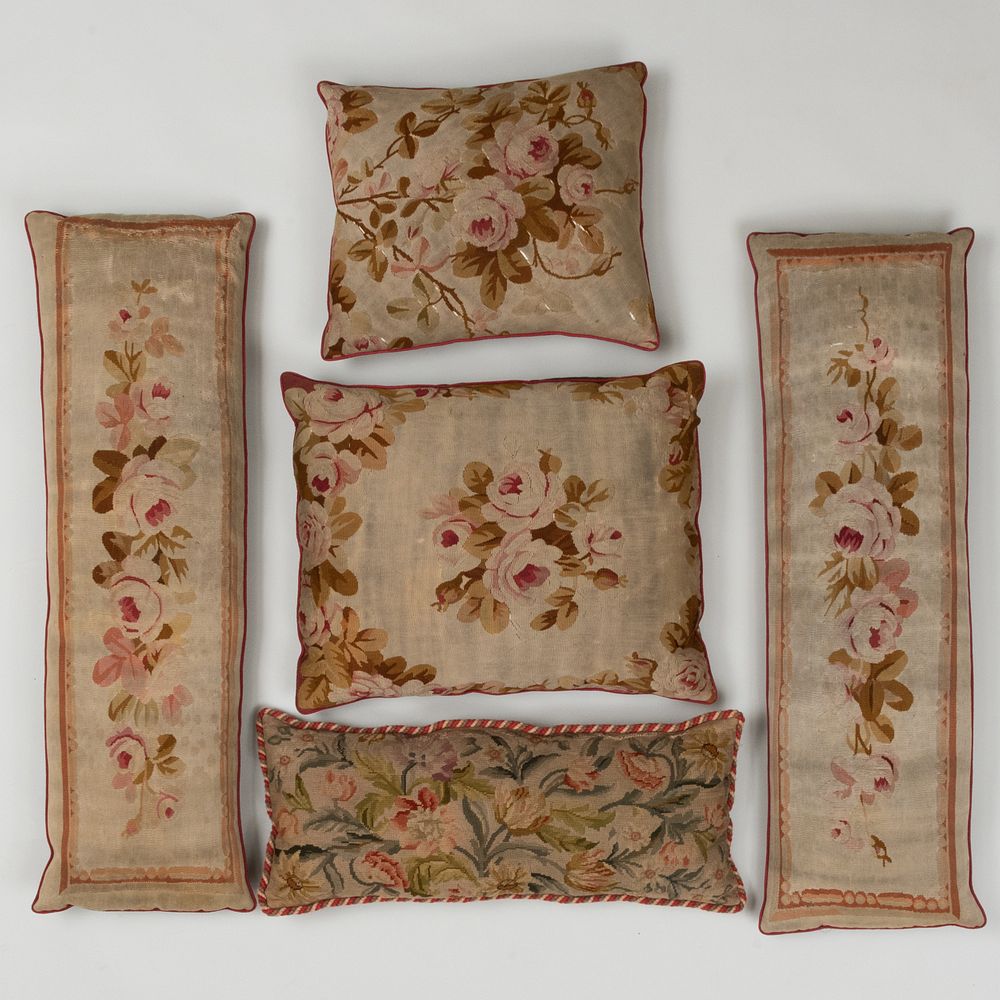 Appraisal: Group of Five Aubusson Style and Needlework Pillows Comprising A