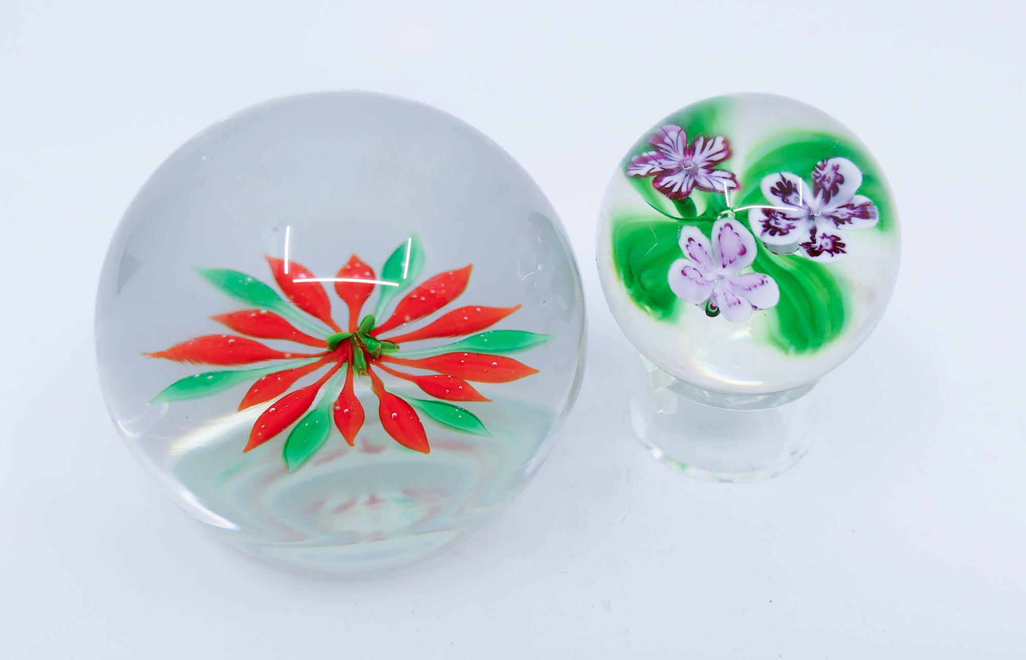 Appraisal: pc Cased Floral Glass Paperweights by Hugh Smith Harry Boyer