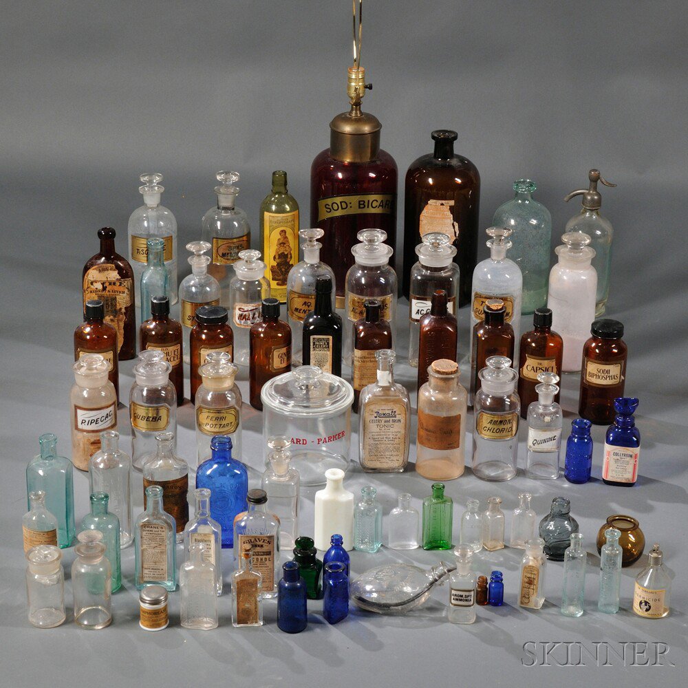 Appraisal: Large Collection of Apothecary and Glass Medicine Bottles th and