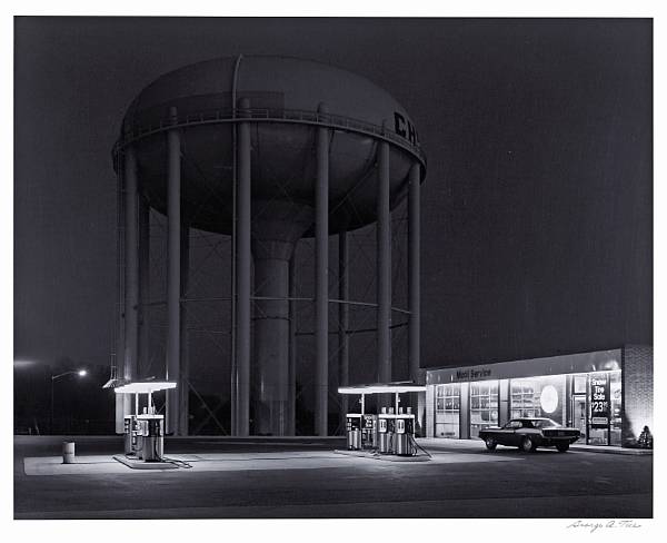 Appraisal: George Tice American born Petit's Mobil Gas Station Cherry Hill