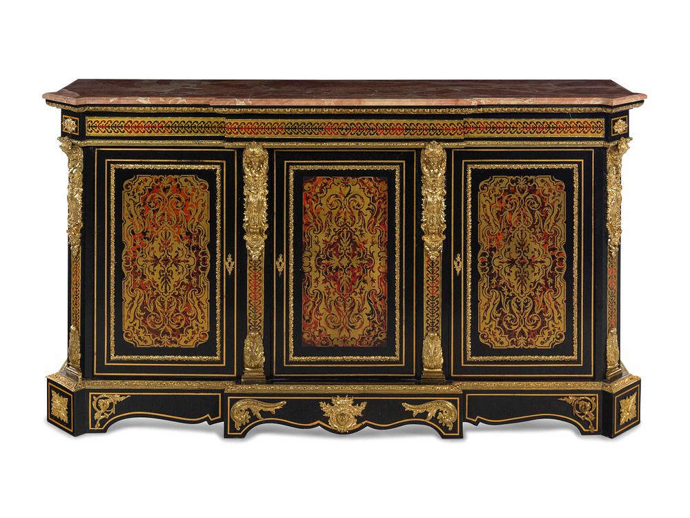 Appraisal: A Napoleon III Style Simulated Tortoiseshell and Brass Inlaid Marble-Top