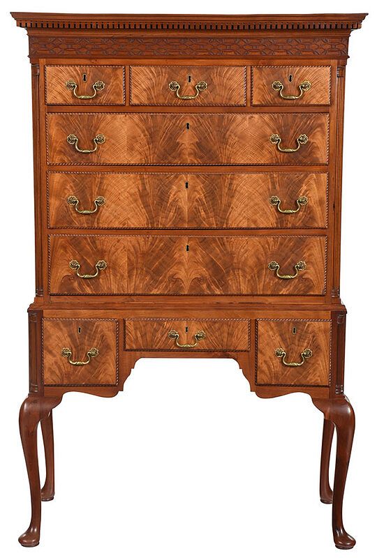 Appraisal: Queen Anne Style Figured Walnut High Chest American th century