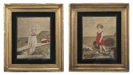 Appraisal: A Pair of English Needlepoint Portraits th th century depicting