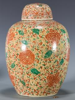 Appraisal: Large Chinese Famille Verte Ginger Jar Large Chinese porcelain Famille