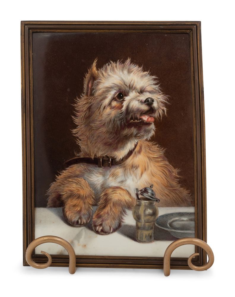 Appraisal: A Vienna Painted Porcelain Plaque Depicting a Terrier A Vienna