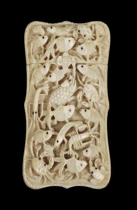 Appraisal: A Chinese ivory shaped rectangular card case Canton mid th