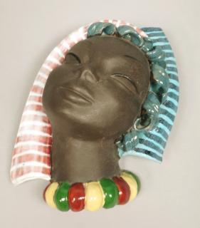 Appraisal: Austrian WERKSTATTE Terracotta Ceramic Wall Mask Black face with glazed