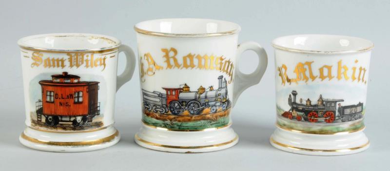 Appraisal: Lot Of Shaving Mugs - Locomotives Lot features two mugs