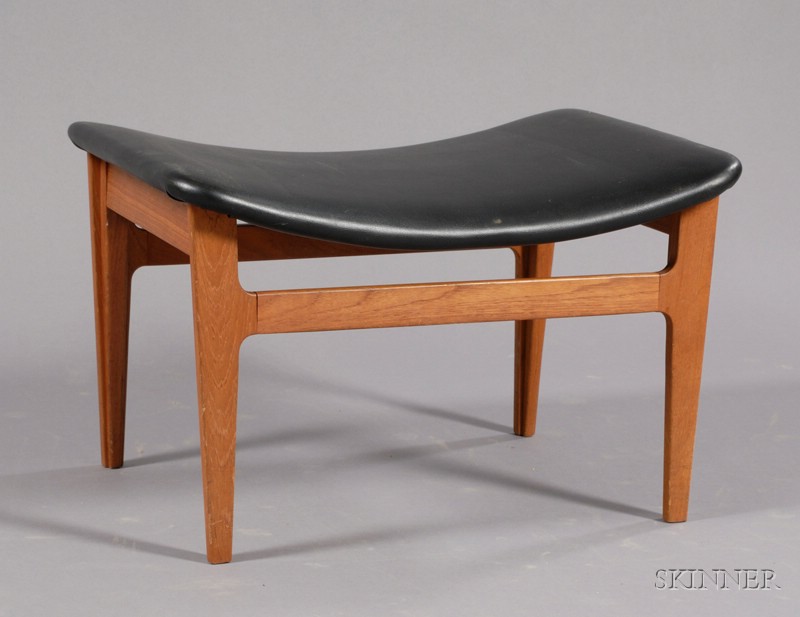 Appraisal: Fin Juhl Ottoman Leather and teak Denmark mid- th century