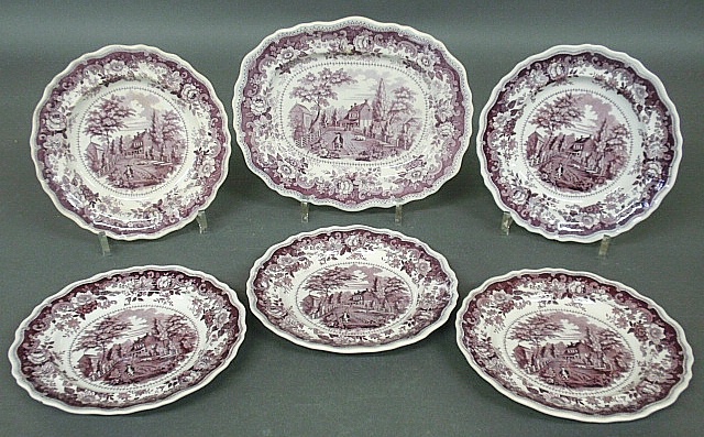 Appraisal: - Six pieces of purple Staffordshire Richard Jordan New Jersey