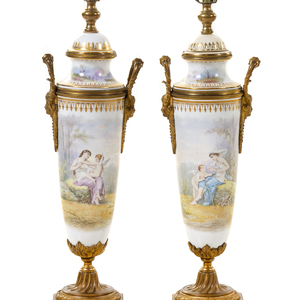 Appraisal: A Pair of Gilt Bronze Mounted S vres Style Porcelain