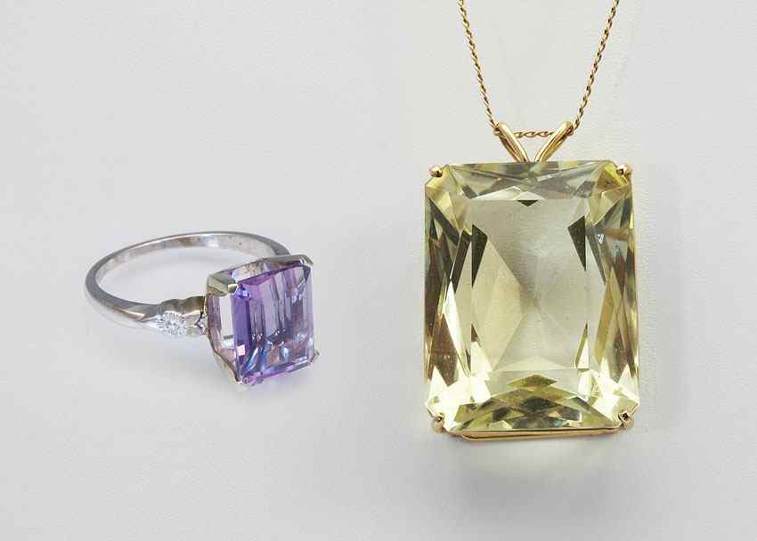 Appraisal: ESTATE CT CITRINE PENDANT AND CT AMETHYST RING K white