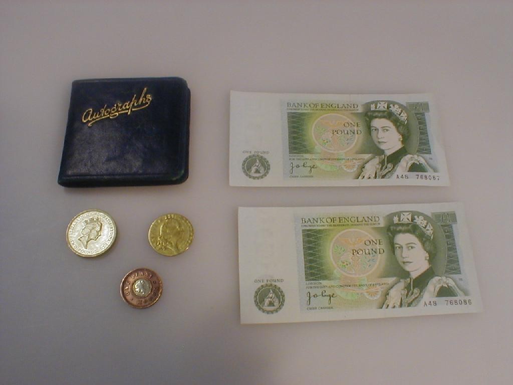 Appraisal: Old notes token coin and an autograph book including George