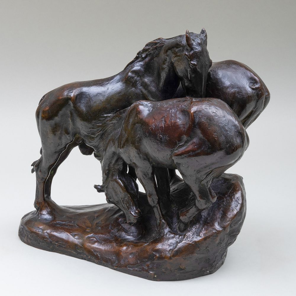 Appraisal: After Anna V Hyatt Huntington - Three Huddled Horses Bronze