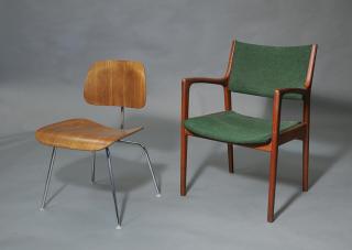 Appraisal: Two designer chairs Two designer chairs Swedish teak arm chair