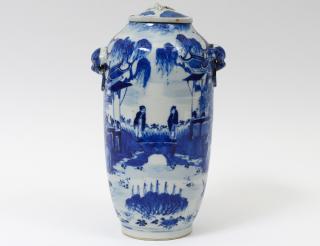 Appraisal: BLUE AND WHITE PORCELAIN VASE AND COVER Chinese With Kangxi