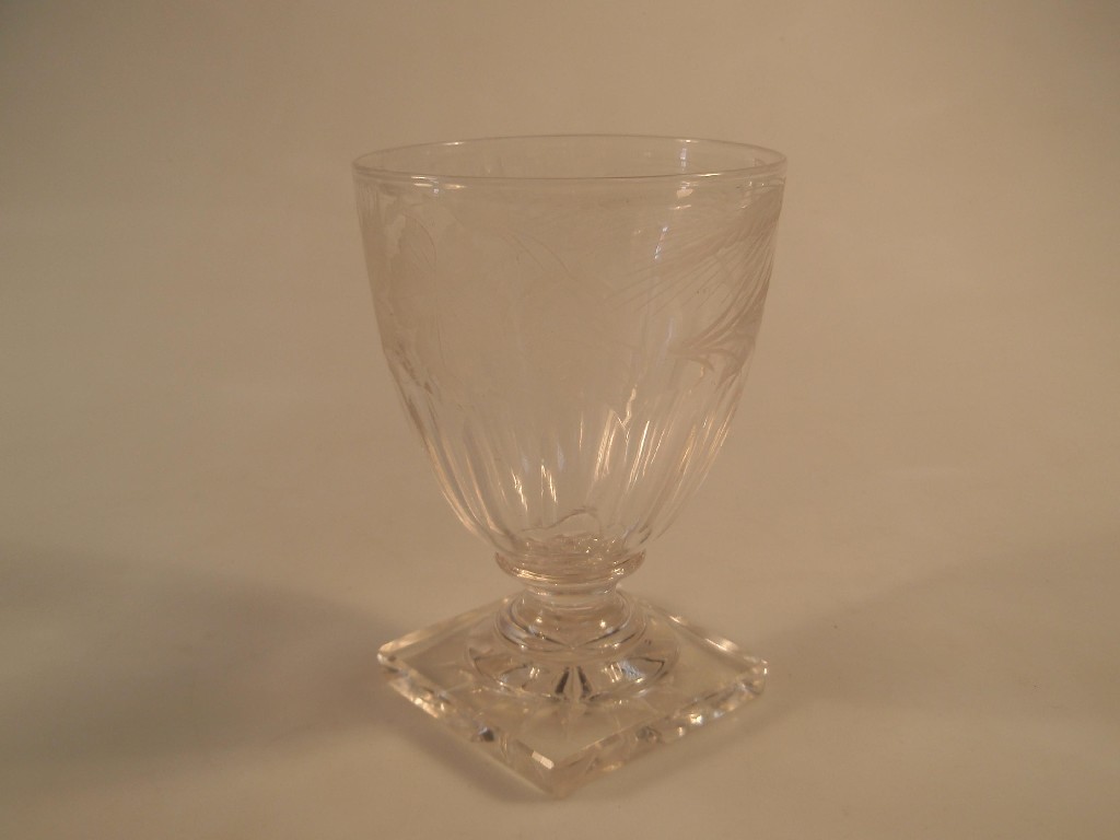 Appraisal: A early thC goblet ovoid bowl etched with hops above