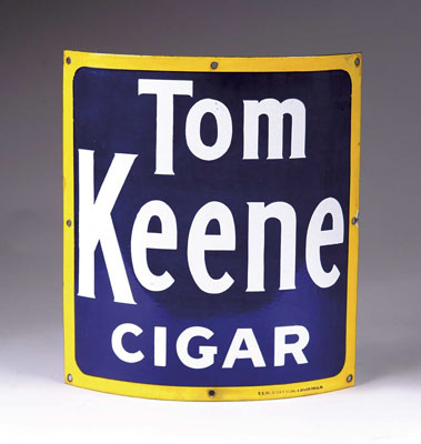 Appraisal: TOM KEENE CIGAR PORCELAIN SIGN Curved sign still bears original