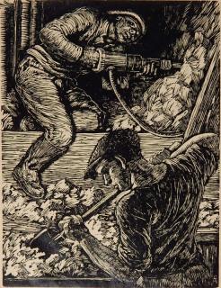 Appraisal: Albert Abramovitz wood engraving Albert Abramovitz American - - ''Drilling''-