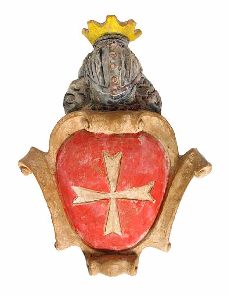 Appraisal: A paint decorated terracotta plaque with Malta cross height in