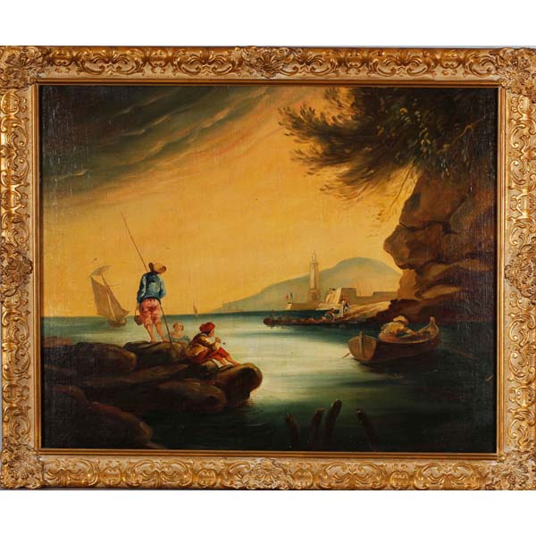 Appraisal: Continental scenic oil on panel with fisherman ca s in