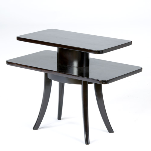 Appraisal: PAUL FRANKL Two-tier side table with black lacquer finish x