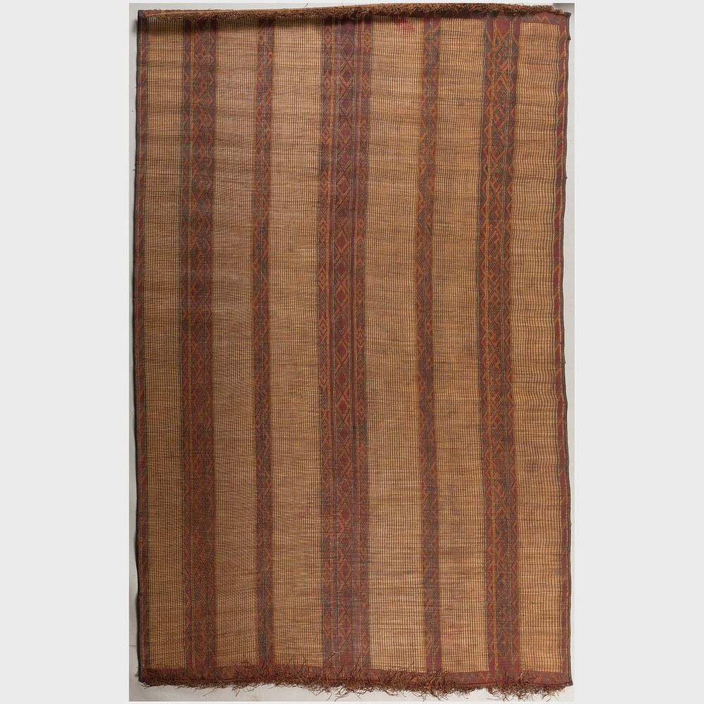 Appraisal: North African Woven Reed and Leather Carpet Tuareg ft in