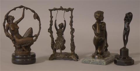 Appraisal: FOUR ART NOUVEAU STYLE FIGURES Including one after Moureau of