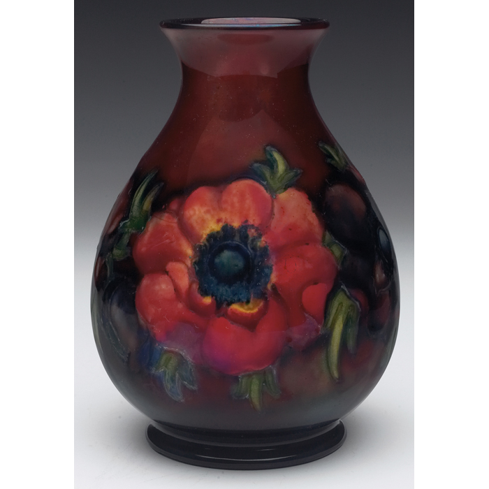 Appraisal: Moorcroft vase flambe glaze anemone design impressed mark painted signature